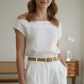 Caramel Suede Belt with Curved Gold Buckle