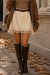 Satin Cream Lace Trim Mini Skirt
