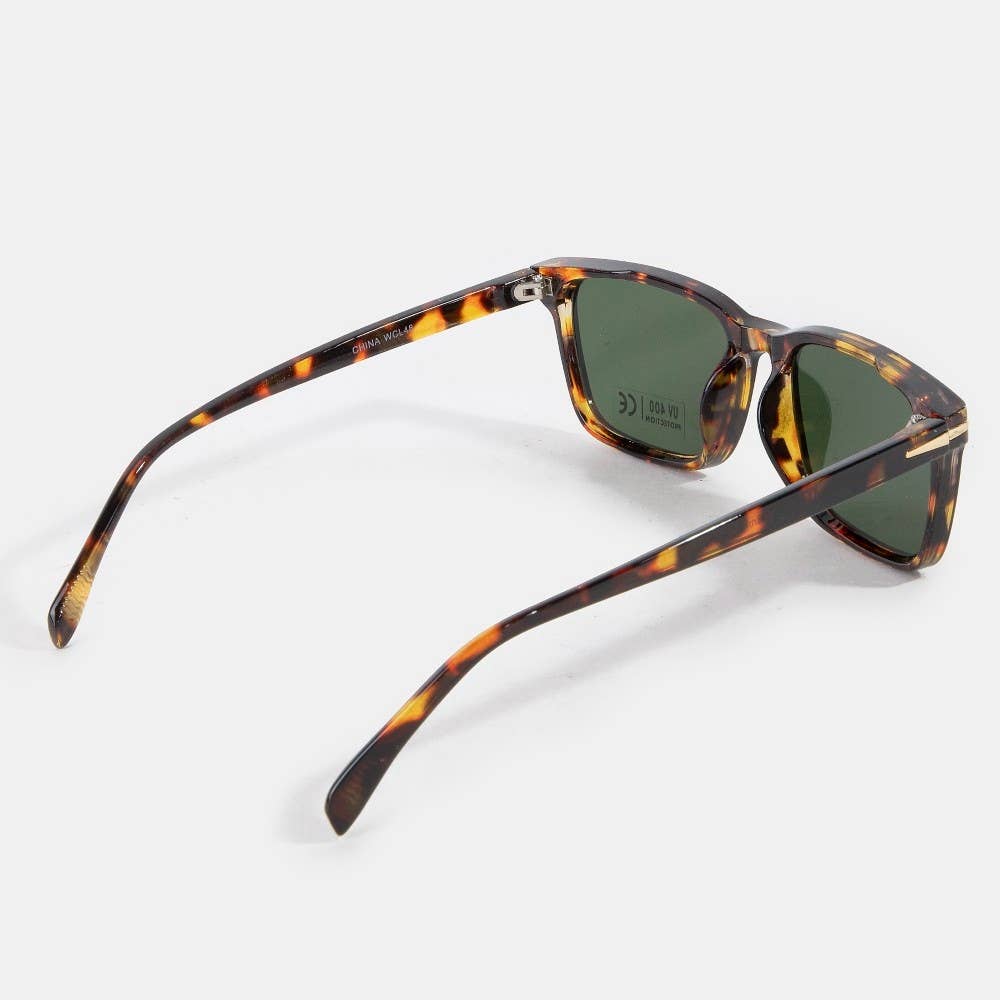 Metallic Accent Square Tortoise Sunglasses