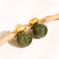 18K Gold Non-Tarnish Green Marble Ball Earrings