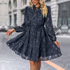 Navy Lace Jacquard Button Down Long Sleeve Dress