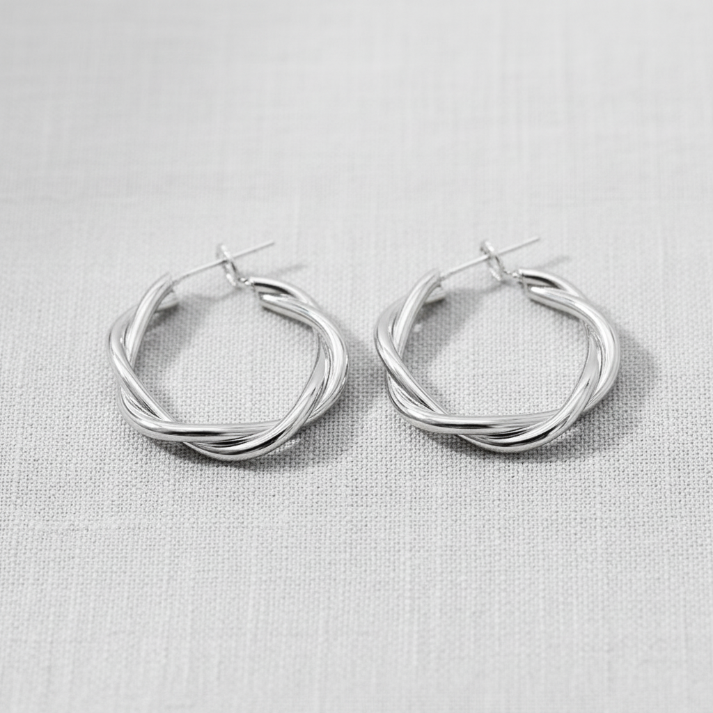 Silver Needle Hoop Earrings