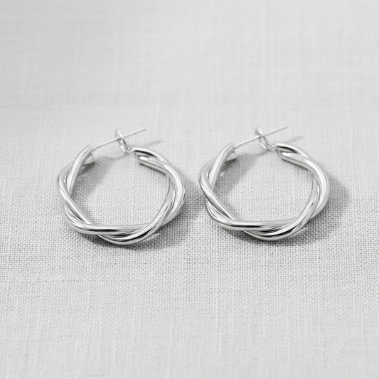 Silver Needle Hoop Earrings