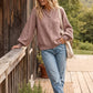 Henley Taupe Balloon Sleeve Top