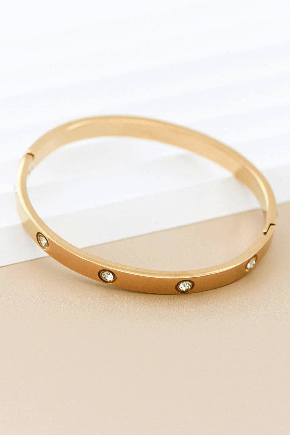 18K Gold Plated Hinge Faux Diamond Stainless Steel Bangle