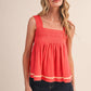 Sleeveless Coral Red Smocked Swing Top
