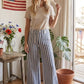 Blue + White Striped Non-Stretch Wide Leg Denim Pants