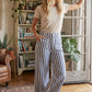 Blue + White Striped Non-Stretch Wide Leg Denim Pants