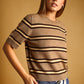 Latte Stripe Short Sleeve Knit Top