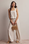 Embroidered Square-Neck Tank & Wide-Leg Pant Set (Oatmeal)