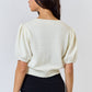 Bow Front V-Neck Puff Sleeve Sweater