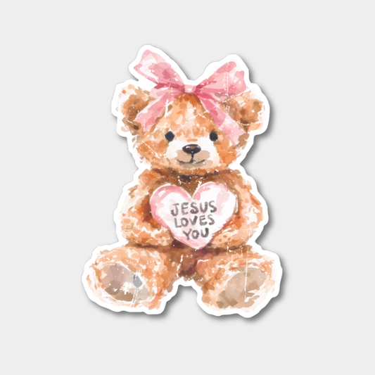 Jesus Loves You Teddy Bear Sticker