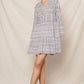 Navy Ivory 3/4 Sleeve V-Neck Striped Tiered Mini Dress