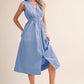 Zipper Front Cornflower Sleeveless Midi Dress
