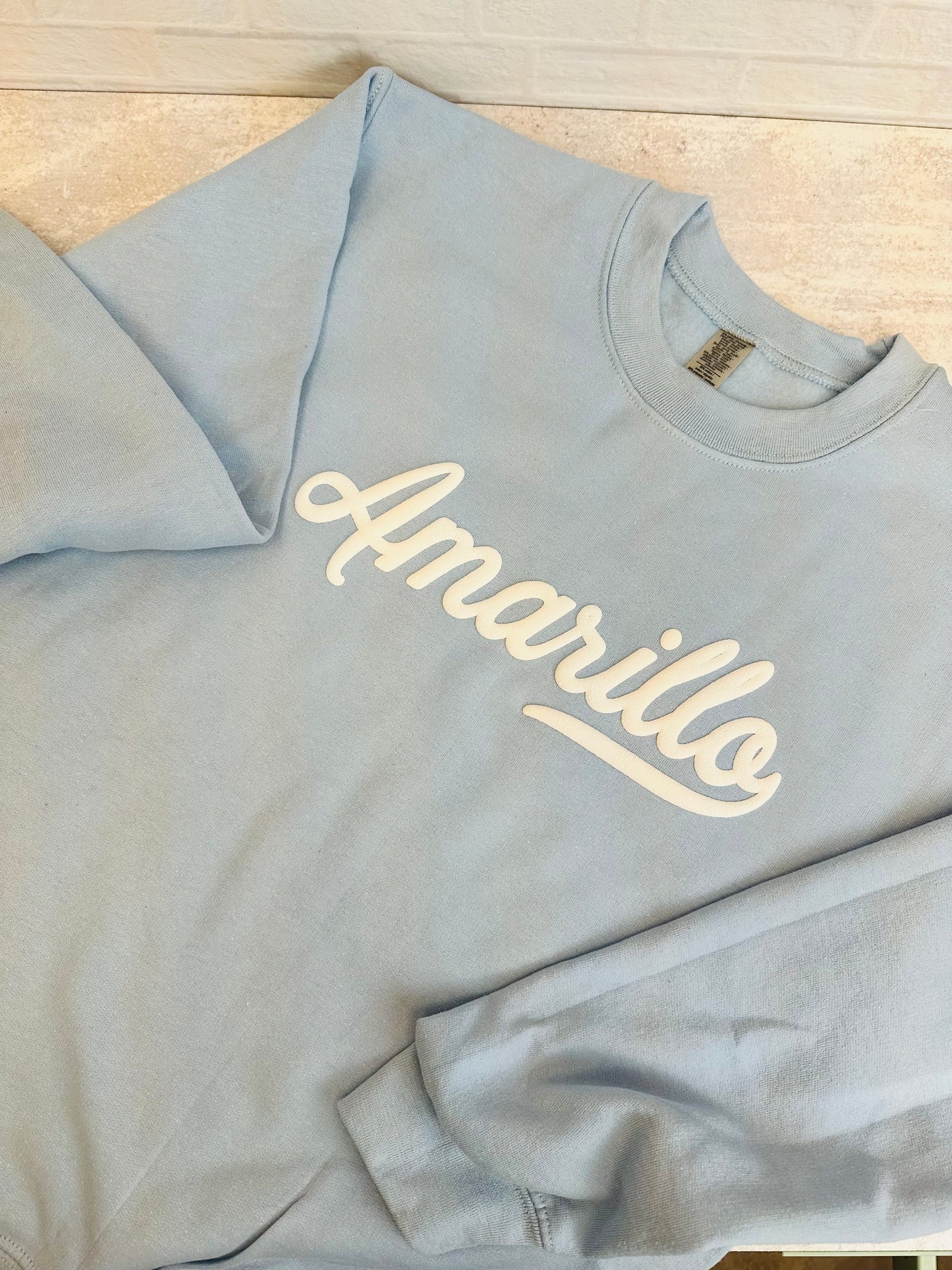 AMARILLO Embossed Puff Print Baby Blue Sweatshirt