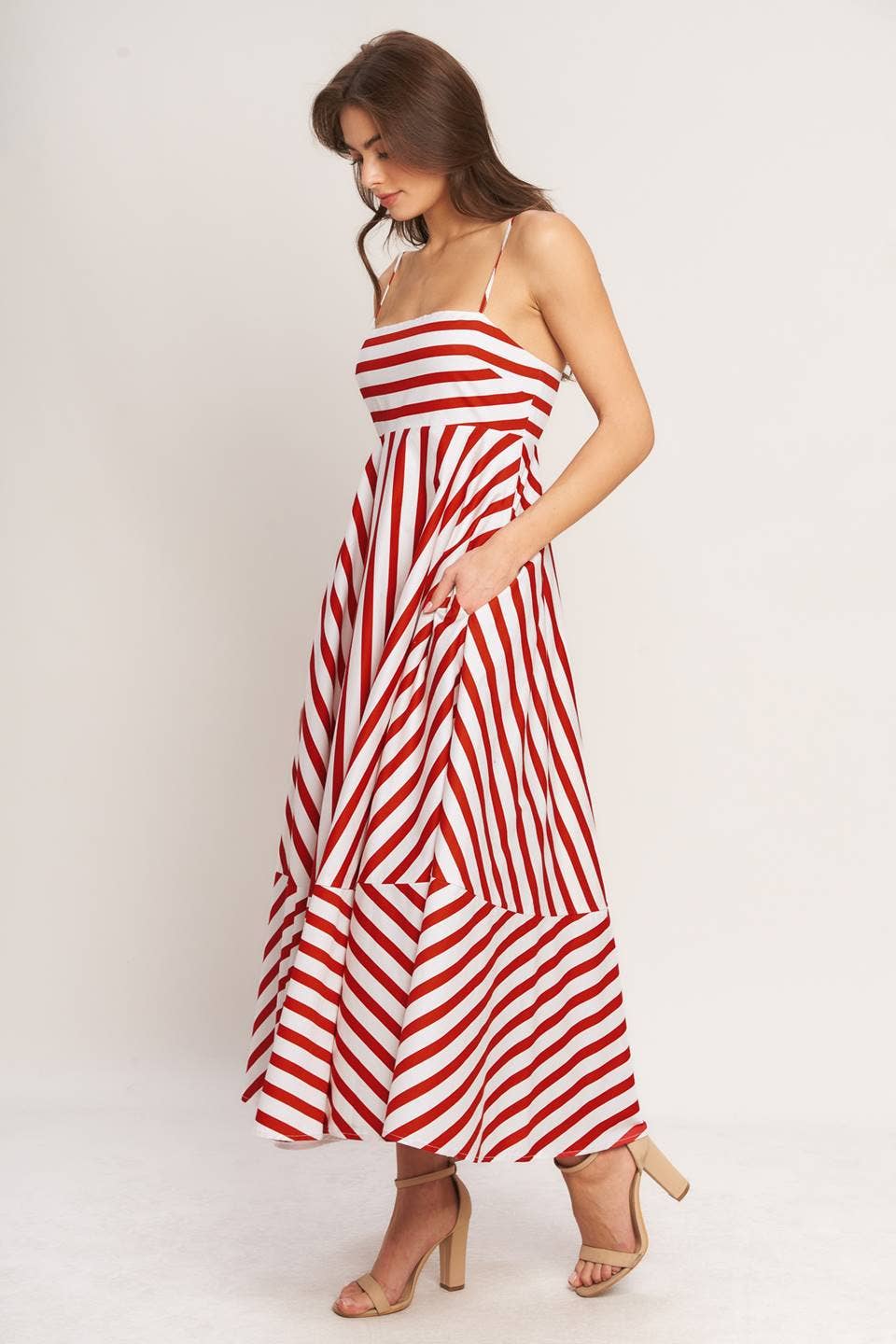 Ivory + Red Striped Dress