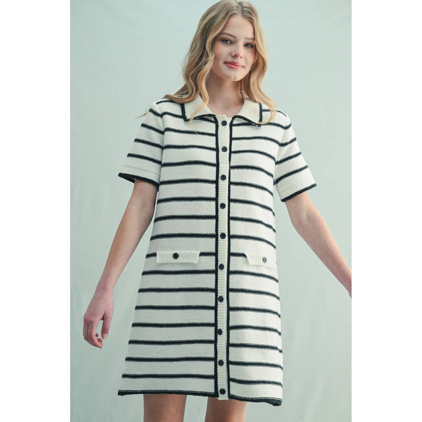 White/Black Striped Sweater Mini Dress