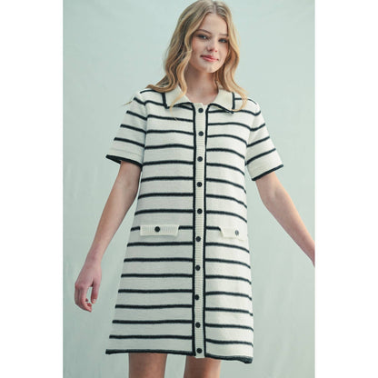 White/Black Striped Sweater Mini Dress