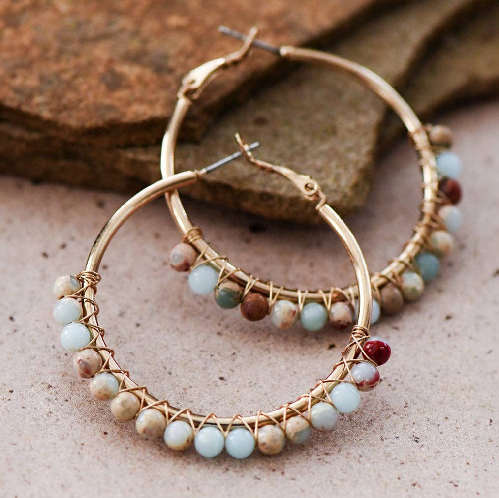 Boho Sea Sediment Jasper Stone Beaded Earrings