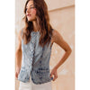 Button Up Washed Denim Vest With Scallop Edge