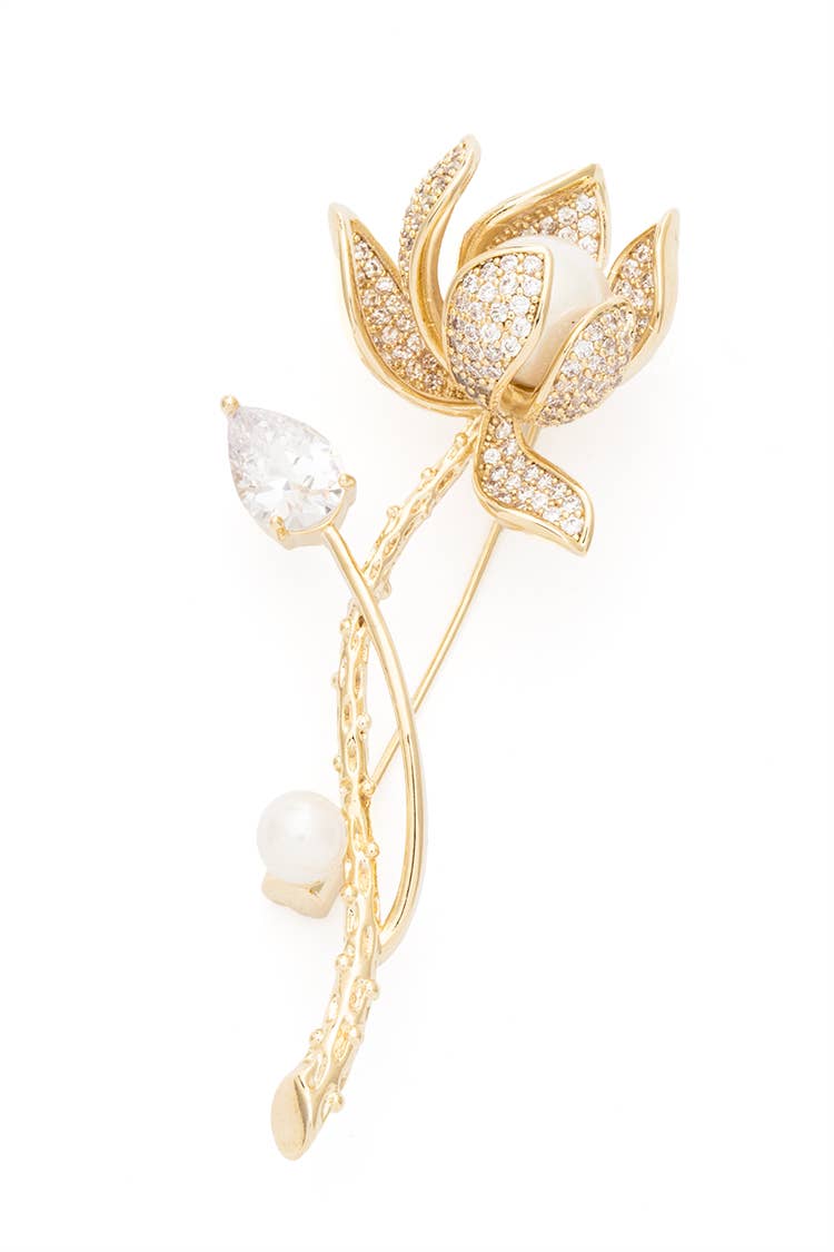 Flower Micro Setting Cubic Zirconia Brooch