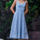 Lt. Denim Paneled Denim Midi Dress Exposed Back Zipper