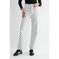 Grey Chess Print High Rise Wide Leg Ankle Pants
