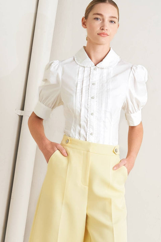 White Round Collar Ruffle Blouse