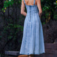 Lt. Denim Paneled Denim Midi Dress Exposed Back Zipper