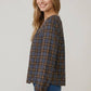 Brown Plaid Button Long Sleeve Blouse