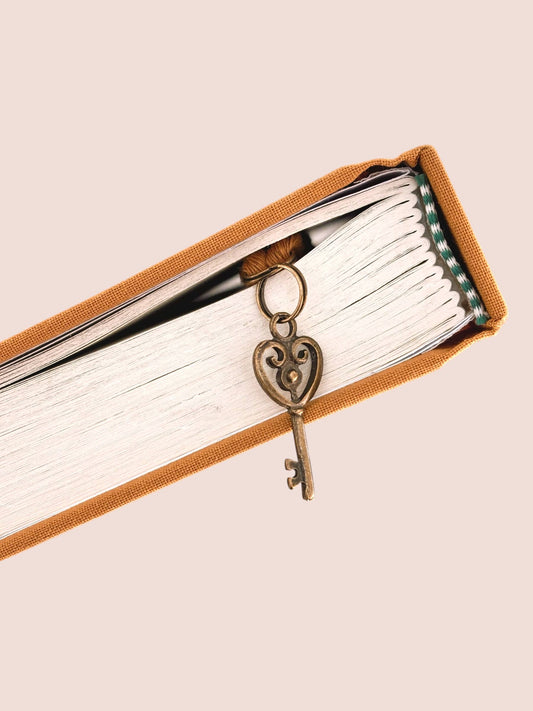 Vintage Key Charm Blush Braided Bookmark