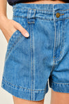 Medium Wash Mid Rise Flare Denim Shorts