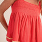 Sleeveless Coral Red Smocked Swing Top