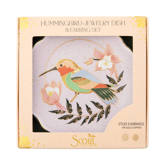 Hummingbird/Lavender Jewelry Dish & Stud Earring Set
