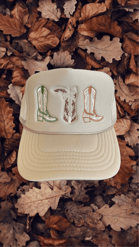 3 Boot Embroidered Trucker Hat - Purpose + Passion Boutique