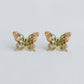 Olive Green Cubic Zirconia Butterfly Earrings
