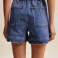 Scallop Button-Side Stretch Denim Shorts