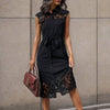 Black Lapel Tie Lace Dress