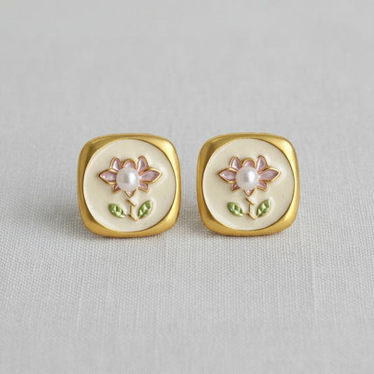 Artistic Floral Silver Stud Earrings