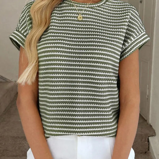 Striped Knit Short Sleeve Pullover