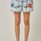 Acid Blue Washed Tencel Embroidered Shorts