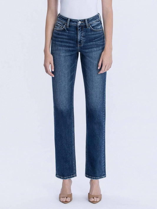 High Rise Full Length Dark Wash Straight Jeans