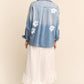 Washed Denim Flower Embroider Button Front Shirt