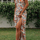 Orange Floral Plunge Halter Backless Maxi Sun Dress