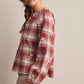 Embroidered Red Plaid Tie Neck Blouse