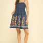 Indigo Flared Denim Mini Dress with Floral Embrodiery