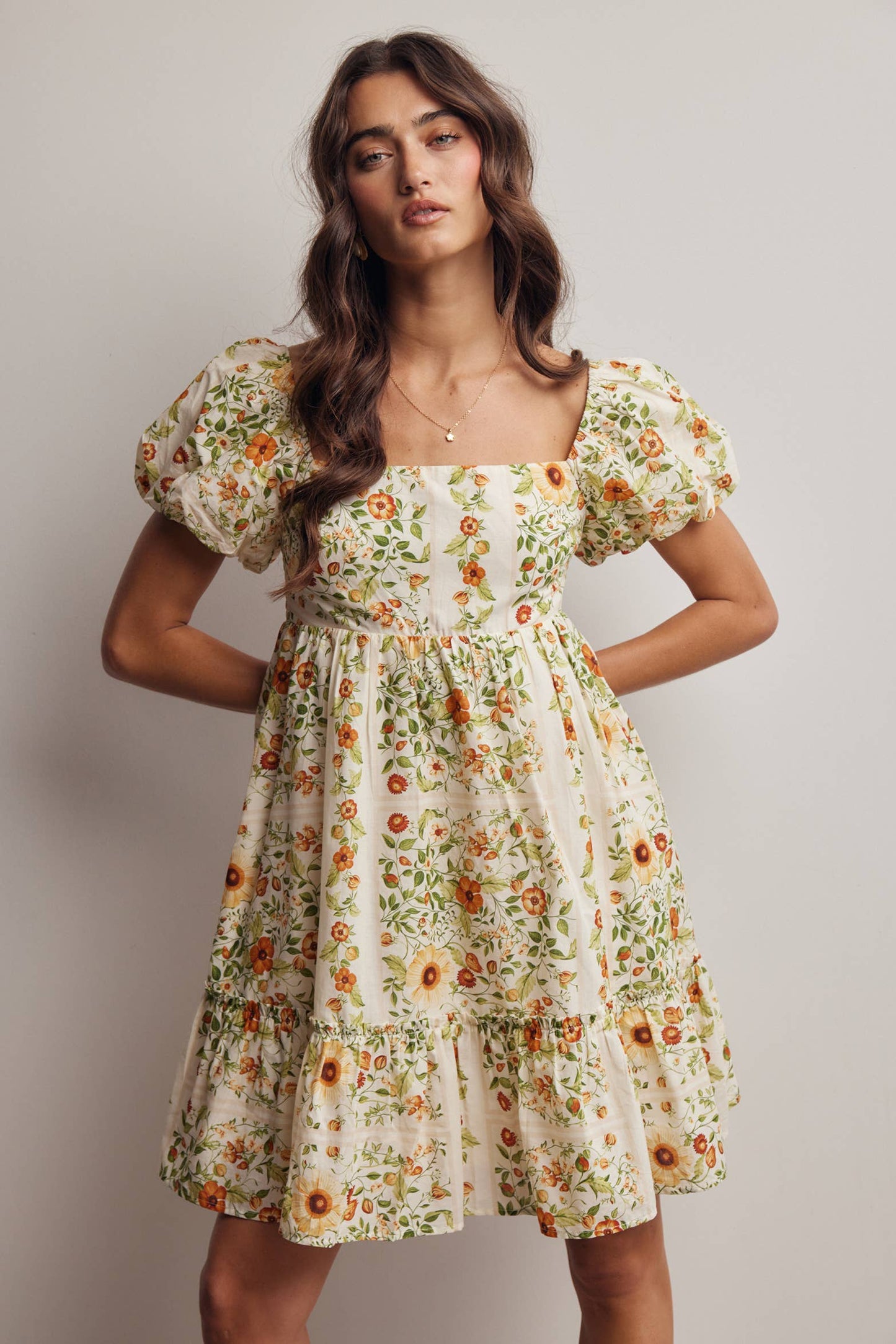 Midnight Floral Puff Sleeve Mini Dress