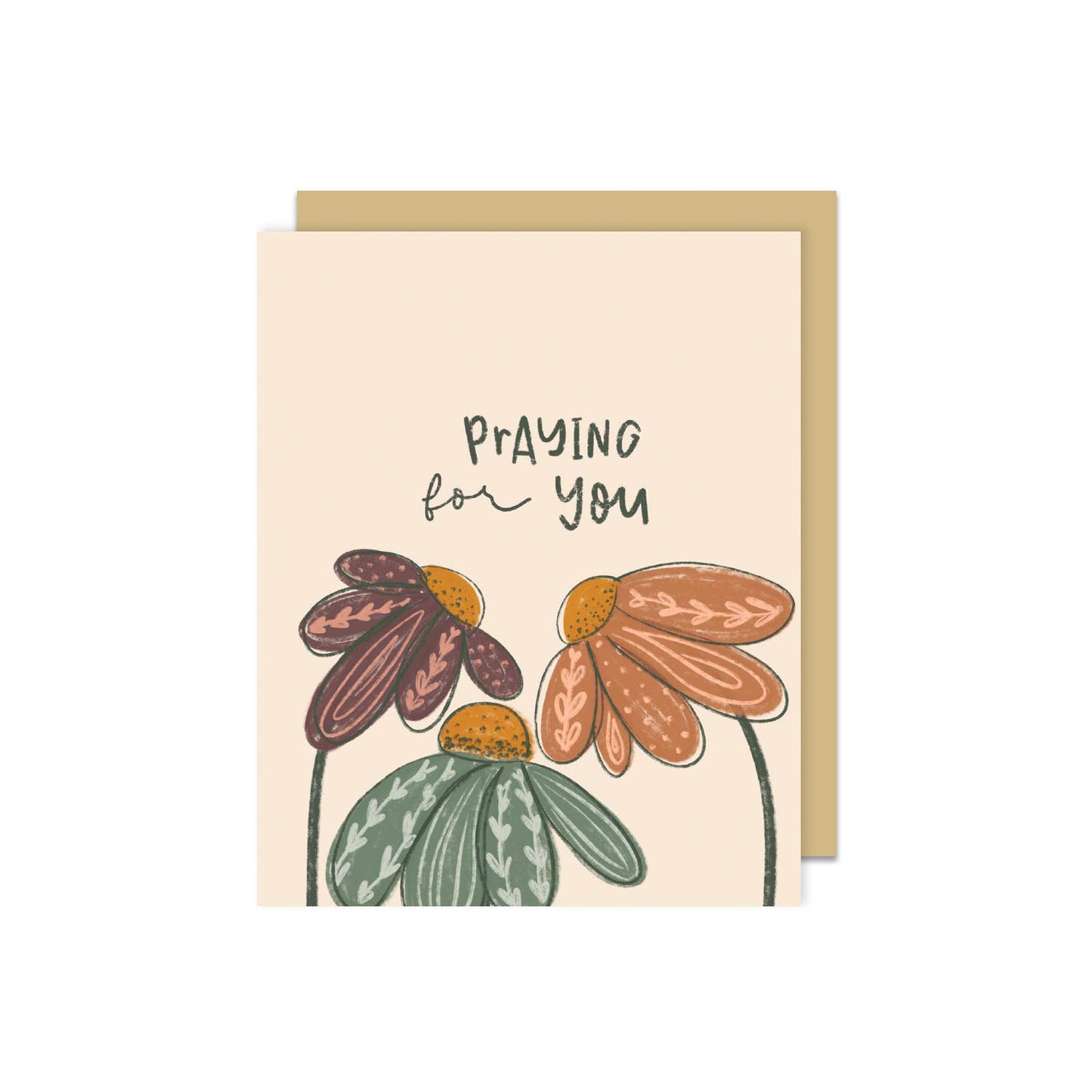 Praying for You Neutral Boho Floral Greeting Card