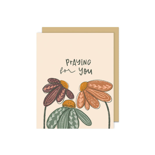 Praying for You Neutral Boho Floral Greeting Card
