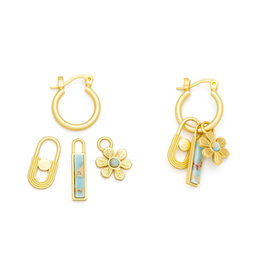Aqua Terra/Peace/Gold Interchangeable Charm Earrings